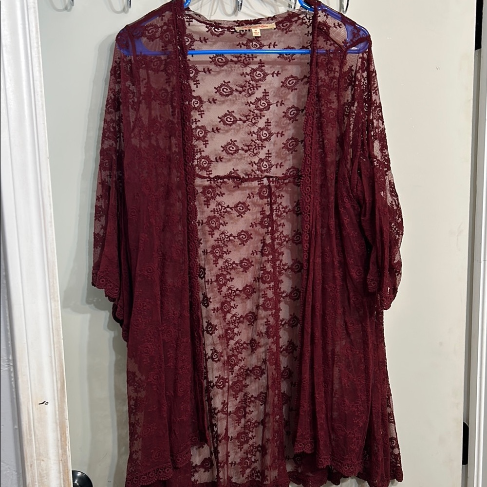 Elegant Lace Kimono in Burgundy